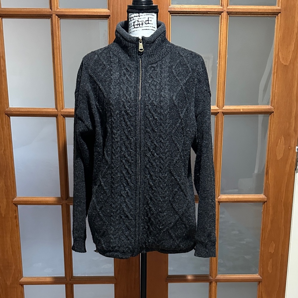 Aran Woolen Mills Farmleigh Lined Wool Mens Cardigan - Grey